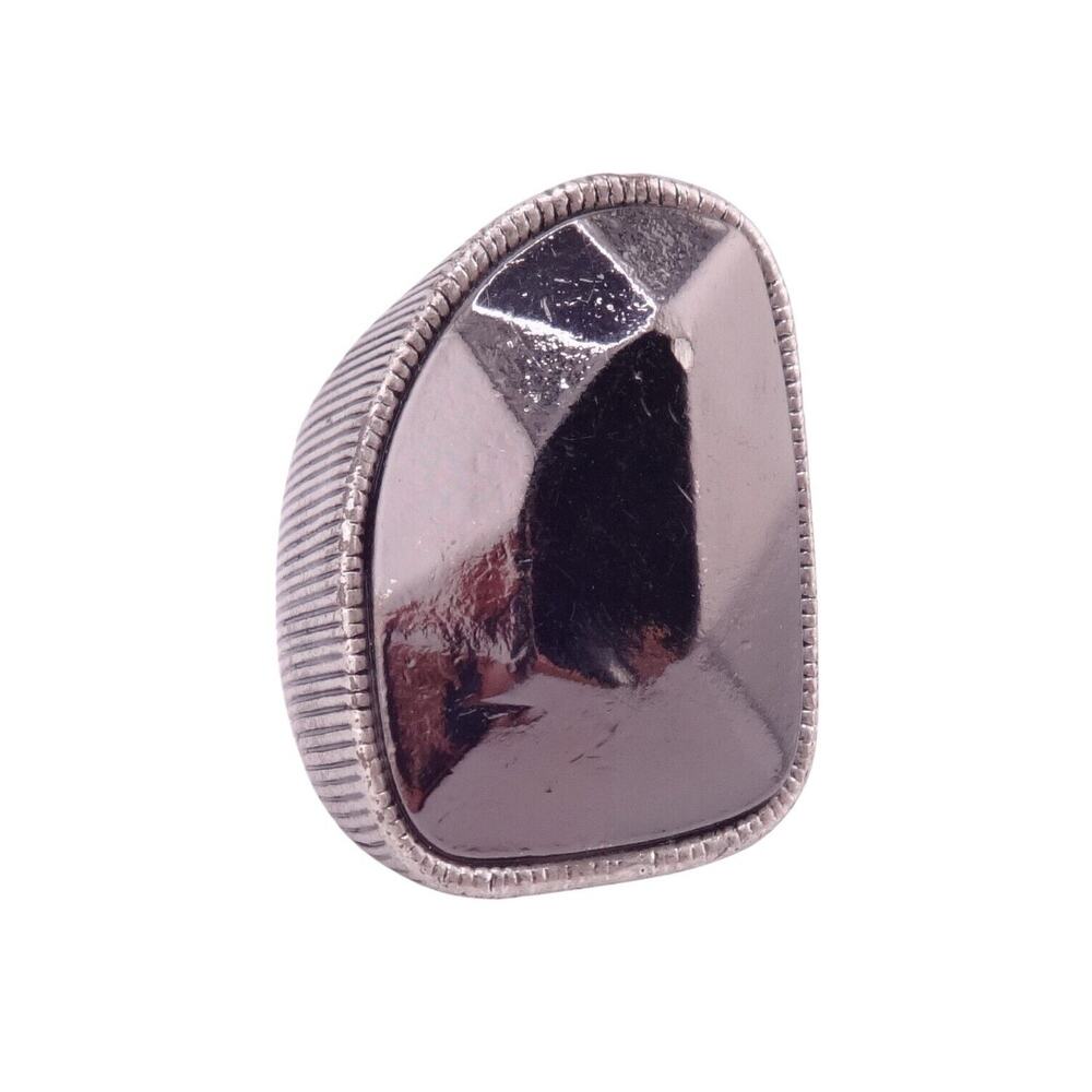 Chipped/Scratched - Extra Large Faux Dark Grey Crystal Silvertone Ring - Size 8